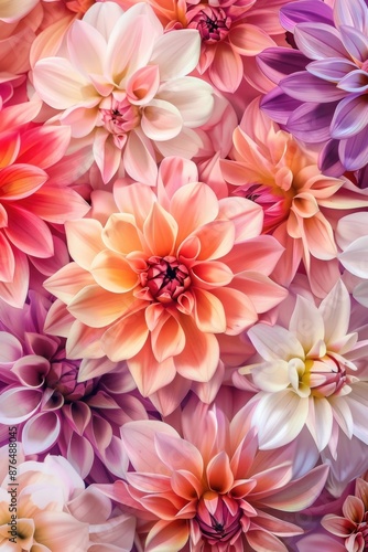 A detailed view of a collection of colorful flowers, ideal for decorating or design purposes