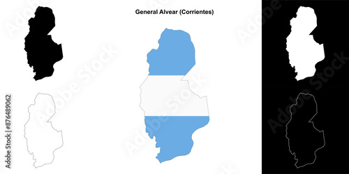 General Alvear department (Corrientes) outline map set photo