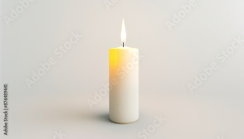 White pillar candle with a flame on a light background elegant and minimal perfect for creating a calming atmosphere