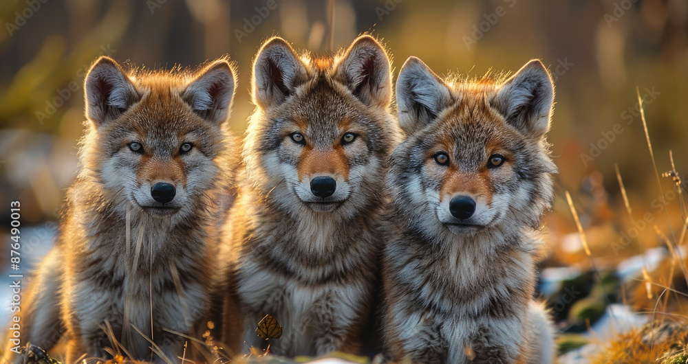 Obraz premium Close-up of small, cute wolves. Generative AI.