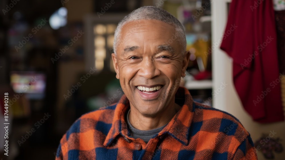 A man in a checkered shirt smiling at the camera, AI A man in a checkered shirt smiling at the camera, AI