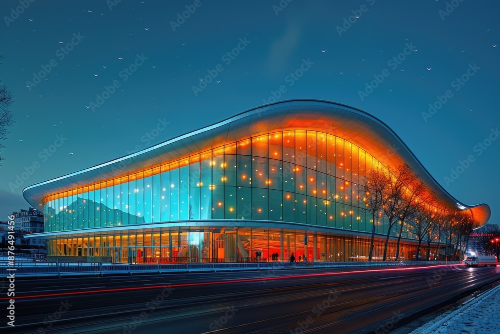 Obraz premium Modern Building Under Night Sky. Generative AI