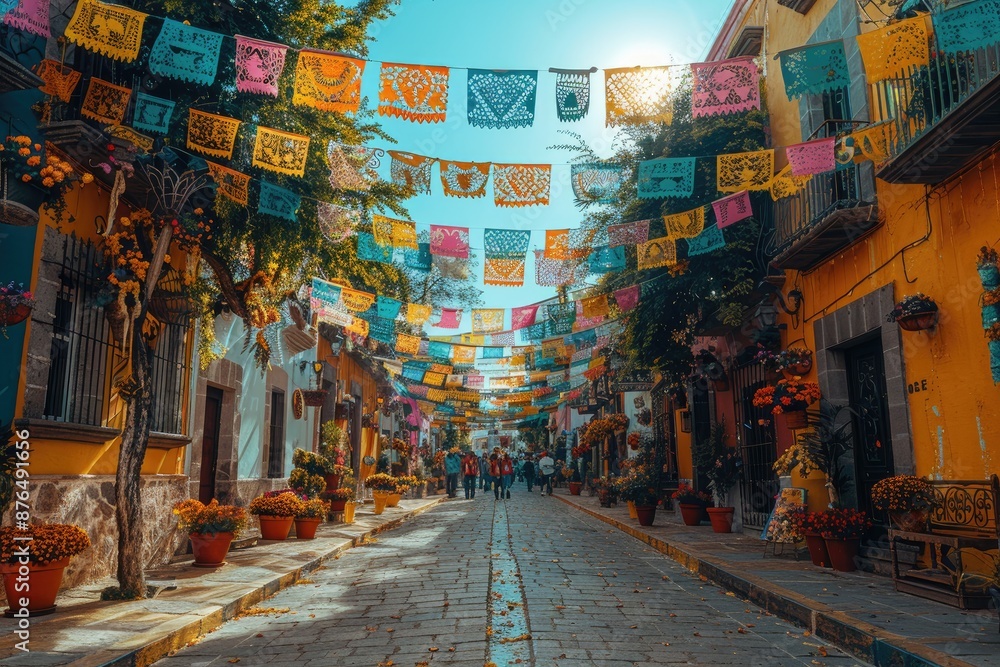 Fototapeta premium Festive Street in Mexico. Generative AI