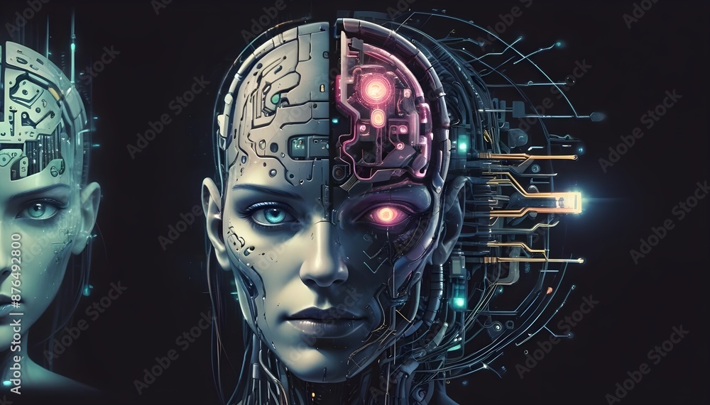 Futuristic AI Human Interface Illustrations with Neural and Cybernetic Details Futuristic AI Human Interface Illustrations with Neural and Cybernetic Details