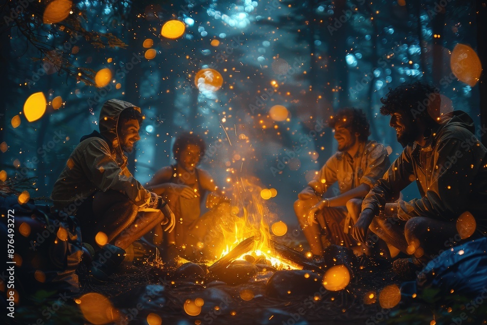 Obraz premium Nighttime Campfire Gathering. Generative AI