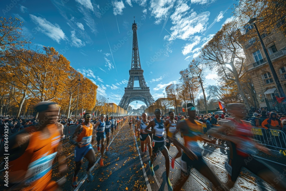 Fototapeta premium Paris Marathon Finish Line. Generative AI
