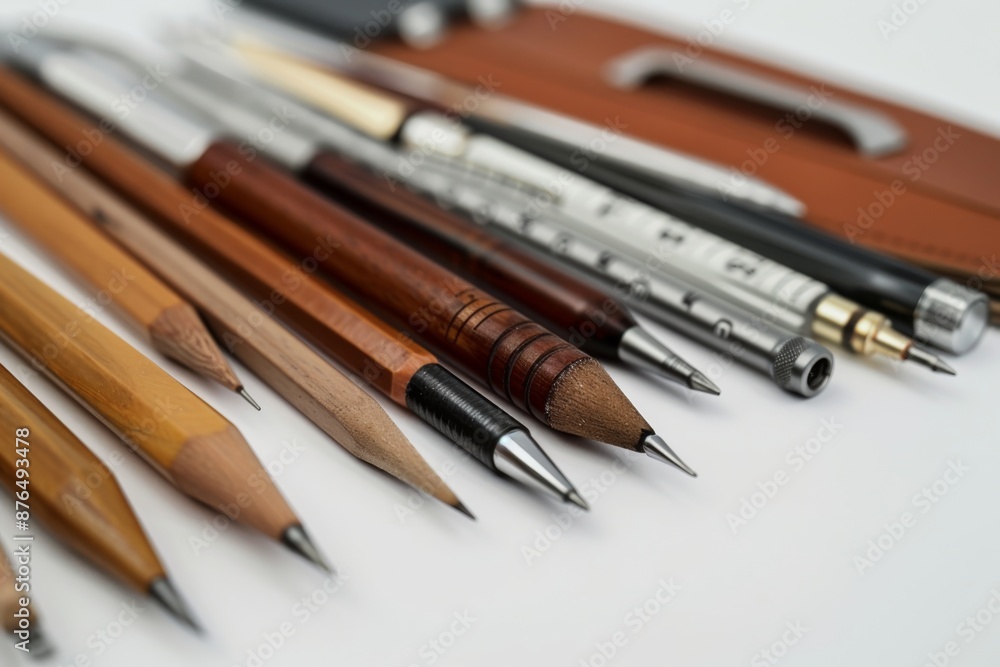 A detailed view of the essential tools used by architects to bring their designs to life, including pencils, scales, and protractors. The image showcases the intricate details of each tool. A detailed view of the essential tools used by architects to bring their designs to life, including pencils, scales, and protractors. The image showcases the intricate details of each tool.