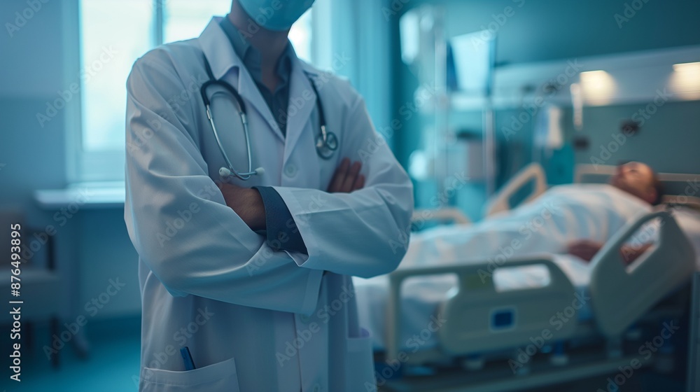 Doctor examining a patient in a hospital bed Doctor examining a patient in a hospital bed