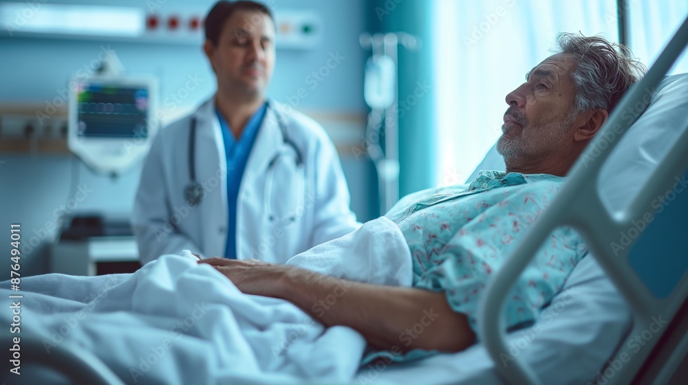 Fototapeta premium Doctor examining a patient in a hospital bed