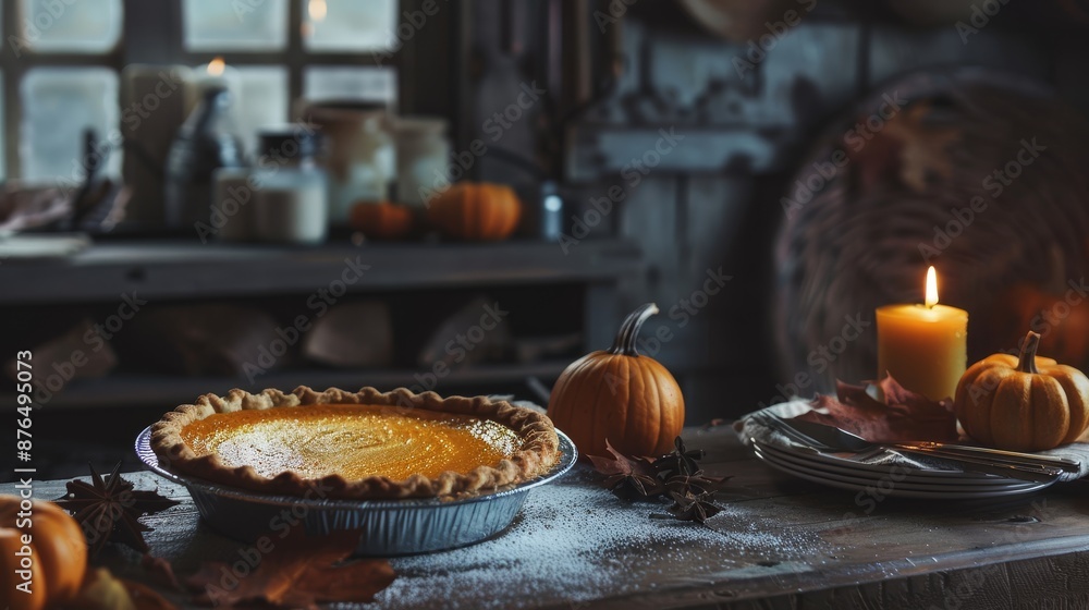 Pumpkin pie. Cozy environment. Autumn background Pumpkin pie. Cozy environment. Autumn background