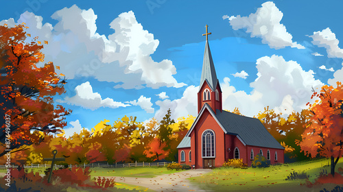 Cartoon Style Painting of Church Aspect 16:9