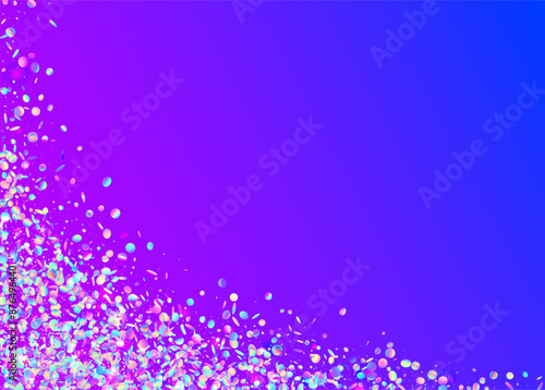 Holographic Confetti. Unicorn Serpentine. Laser Colourful Illustration. Party Sparkle. Falling Banner. Cristal Dust. Light Concept. Blue 3d Background. Purple Holographic Confetti