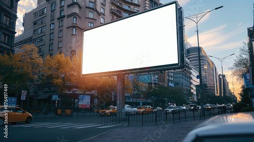 Billboard mockup with city background, advertising. Generative AI. photo