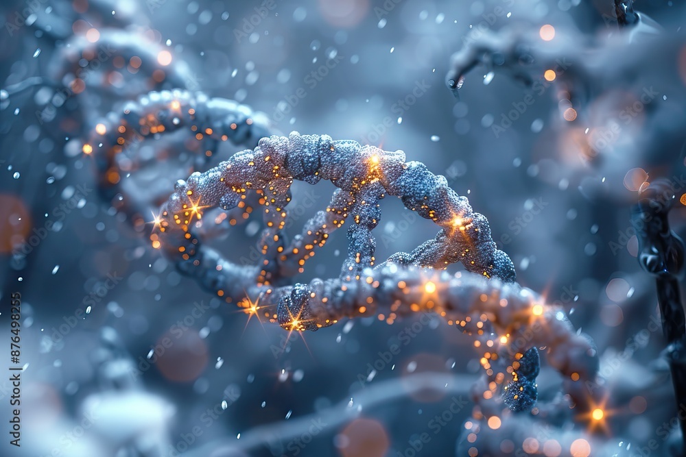 Glowing DNA in Winter Snow. Generative AI Glowing DNA in Winter Snow. Generative AI
