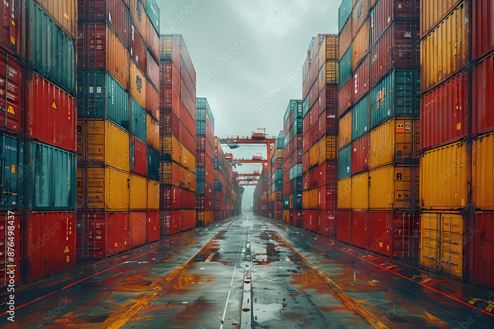 Fototapeta premium Cargo Containers In A Row. Generative AI