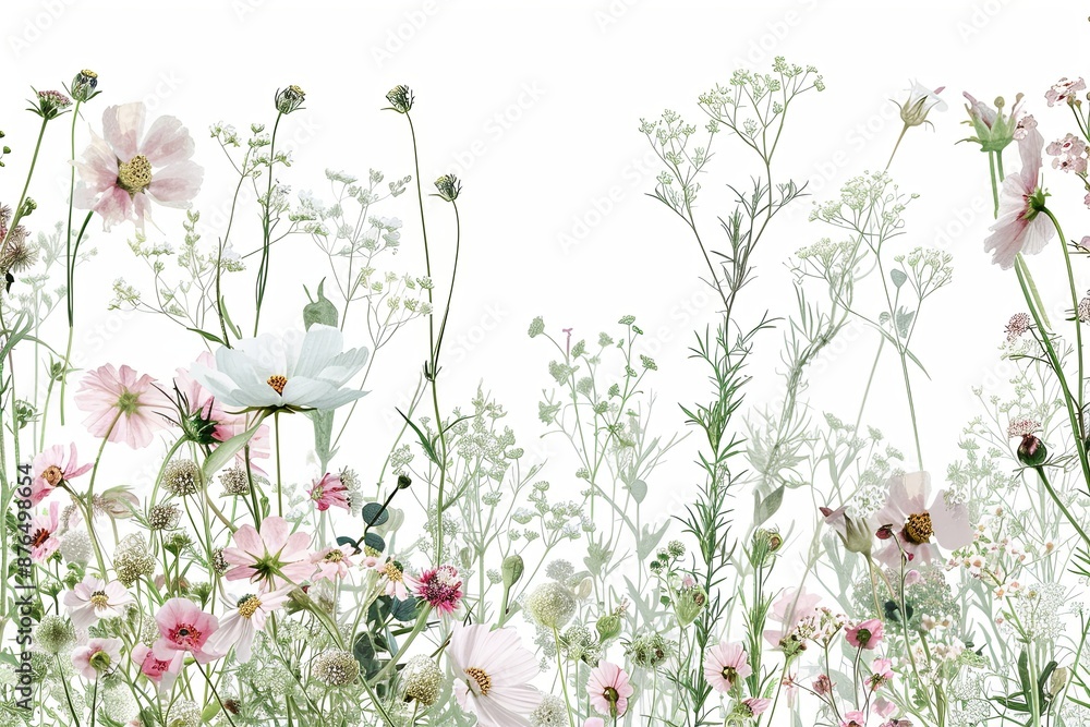 Delicate Watercolor Wildflower Arrangement Against A White Background Delicate Watercolor Wildflower Arrangement Against A White Background