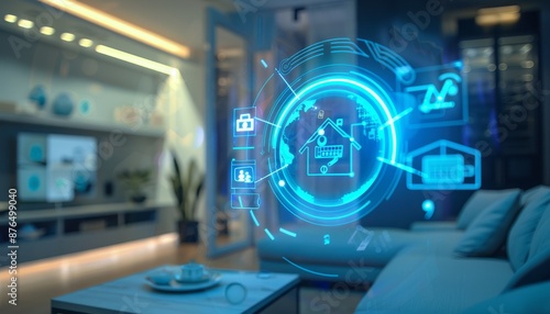 Wallpaper Mural Hand Holding a Holographic Smart Home Interface with Futuristic Technology Torontodigital.ca