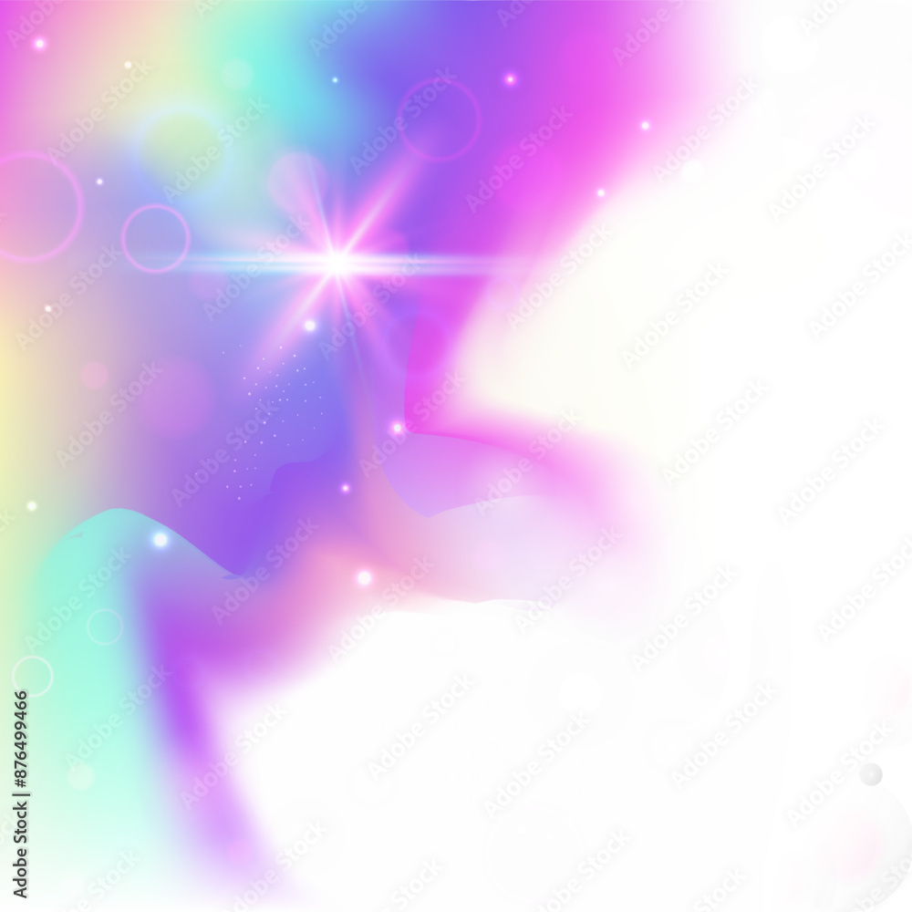 Obraz premium Kawaii Hologram. Pink Fairy Invitation. Unicorn Gradient. Iridescent Abstract Effect. Purple Sparkles Background. Blue Blurred Pattern. Girl Glitter. Neon Kawaii Hologram.