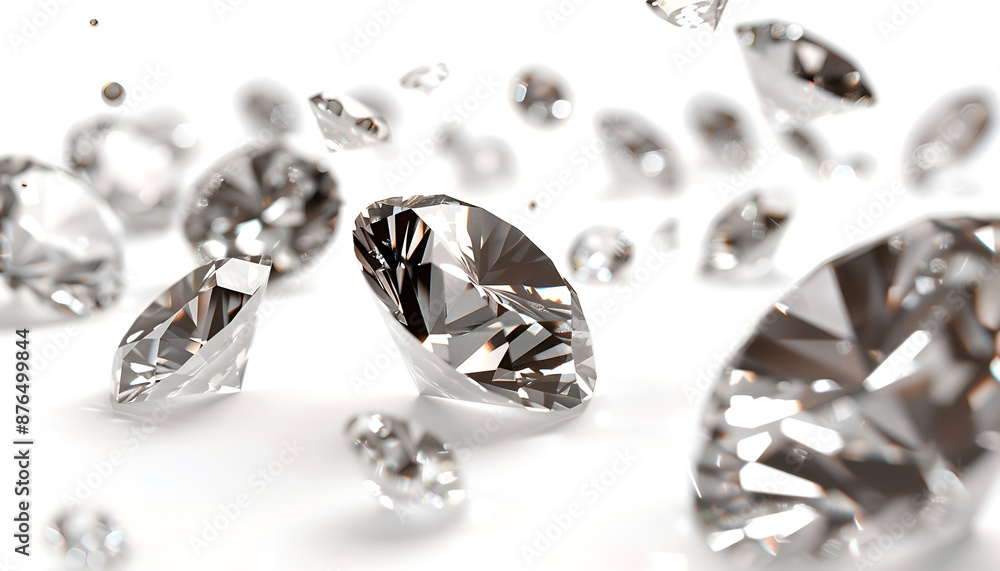 Beautiful shiny diamonds in air on white background Beautiful shiny diamonds in air on white background