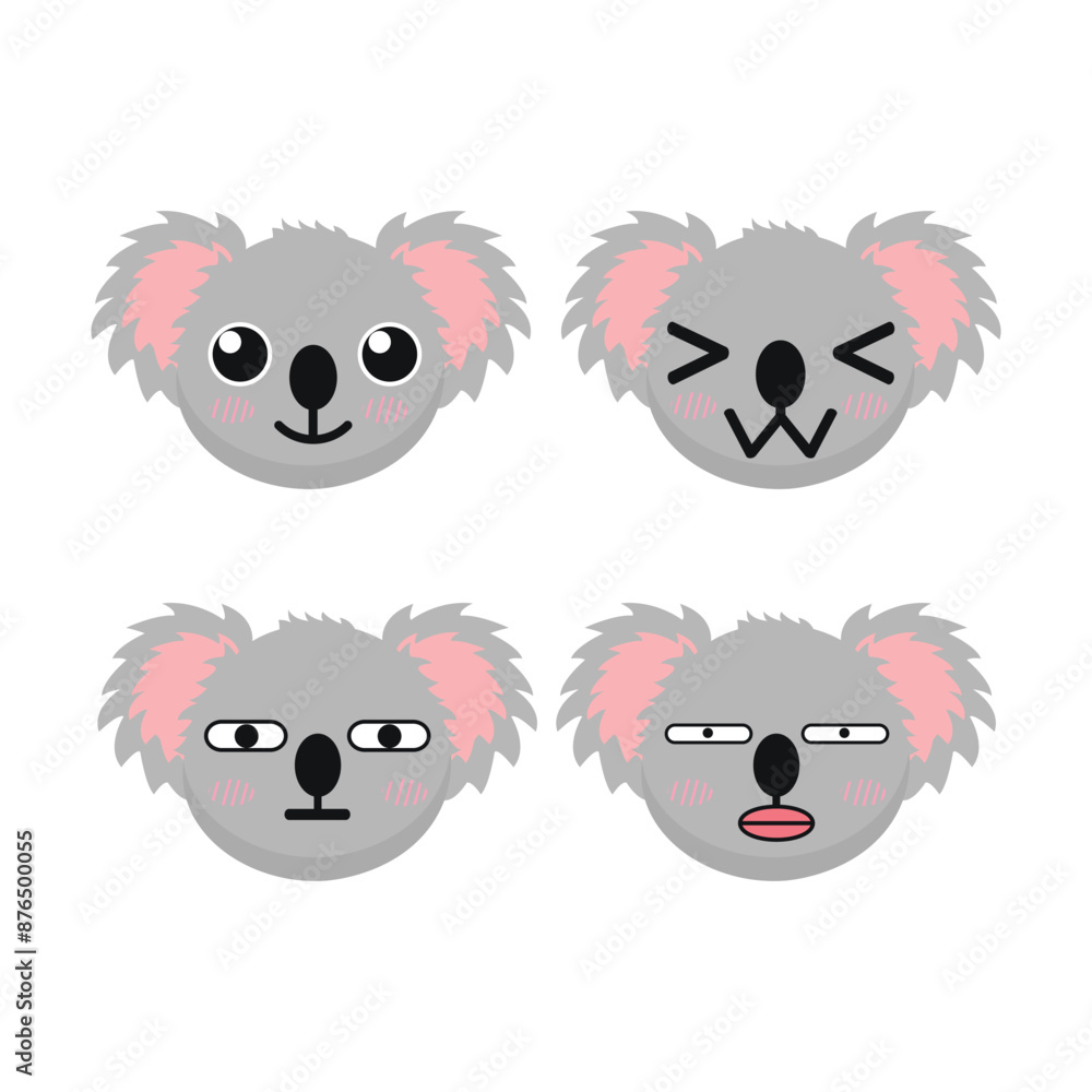 Fototapeta premium Vector set of cute Koala emoji faces with various expressions. Isolated on white background