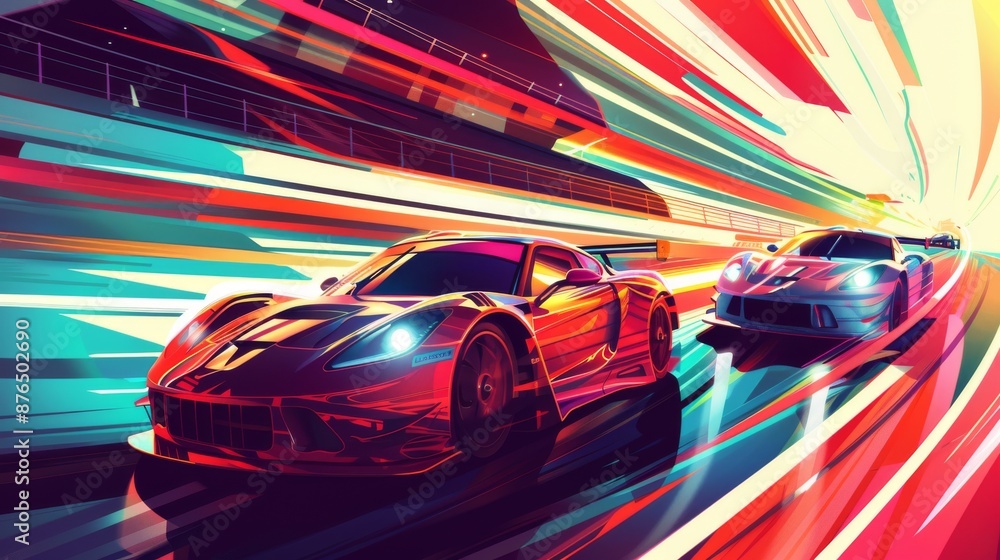 Abstract landscape with a racing car. Speed racing event. Vector illustration poster design. Abstract landscape with a racing car. Speed racing event. Vector illustration poster design.