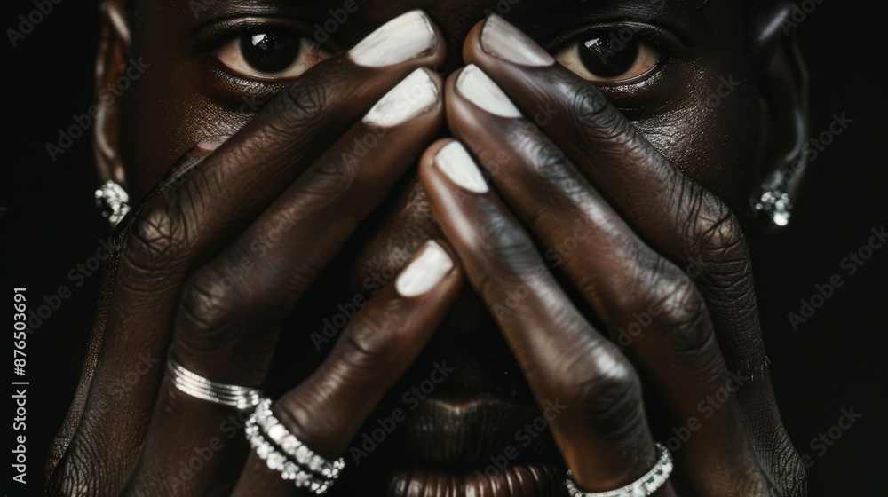 Human rights speech by black people is silenced by hands, tongue, or cover. Portrait of African person, fear and quiet voice for persecution, censorship, or racism Human rights speech by black people is silenced by hands, tongue, or cover. Portrait of African person, fear and quiet voice for persecution, censorship, or racism