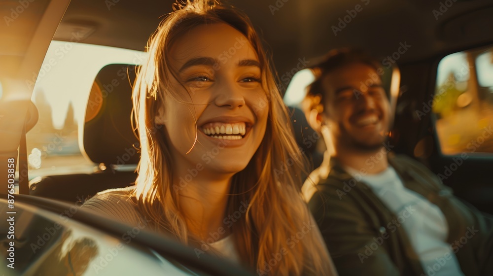 Happily traveling by automobile with a smile. Be happy, love, and relax as a girlfriend and boyfriend prepare for vacation. Happily traveling by automobile with a smile. Be happy, love, and relax as a girlfriend and boyfriend prepare for vacation.