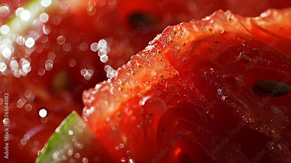 Close Up of Red Watermelon Flesh With Water Droplets Close Up of Red Watermelon Flesh With Water Droplets