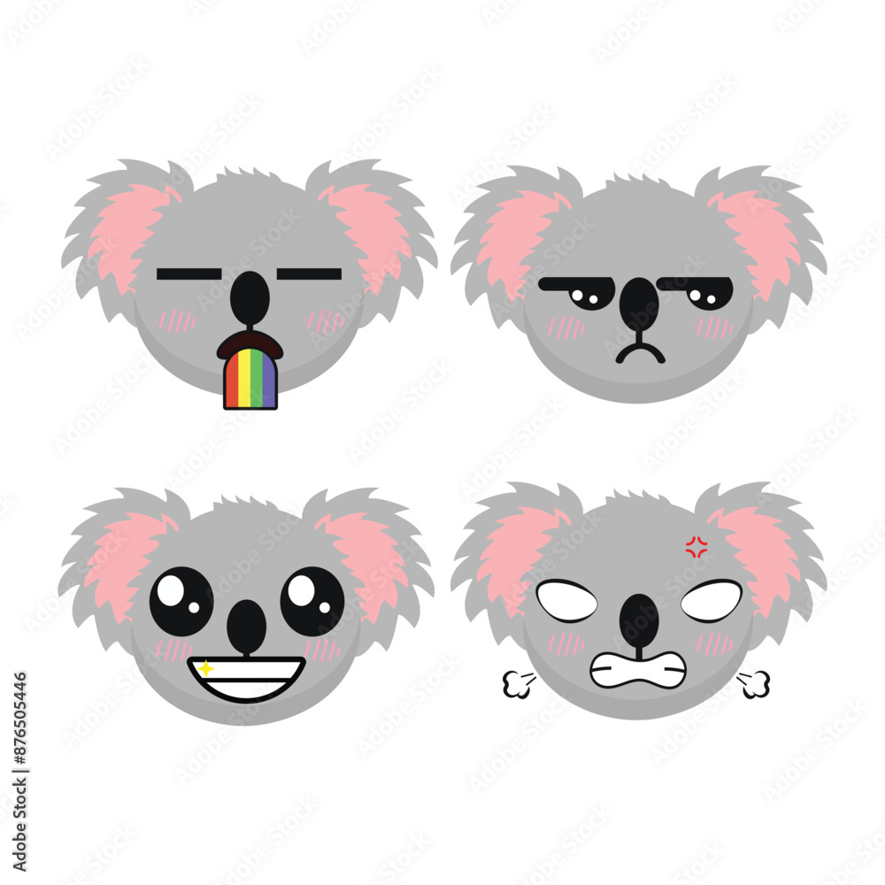 Vector set of cute Koala emoji faces with various expressions. Isolated on white background Vector set of cute Koala emoji faces with various expressions. Isolated on white background