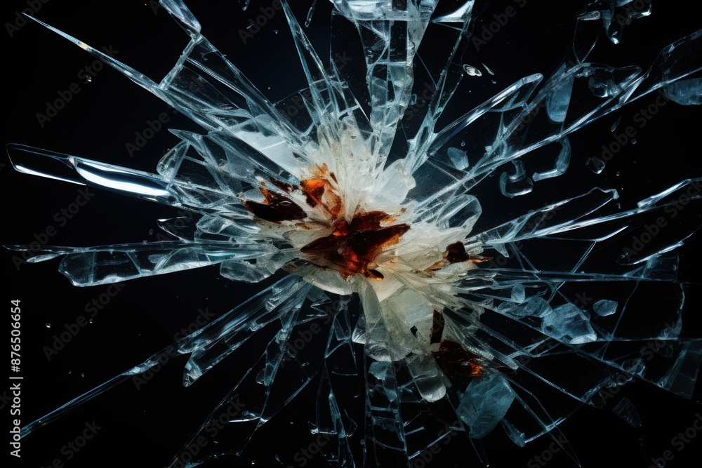 cracked glass object on black background, smashed glass texture, shards ...