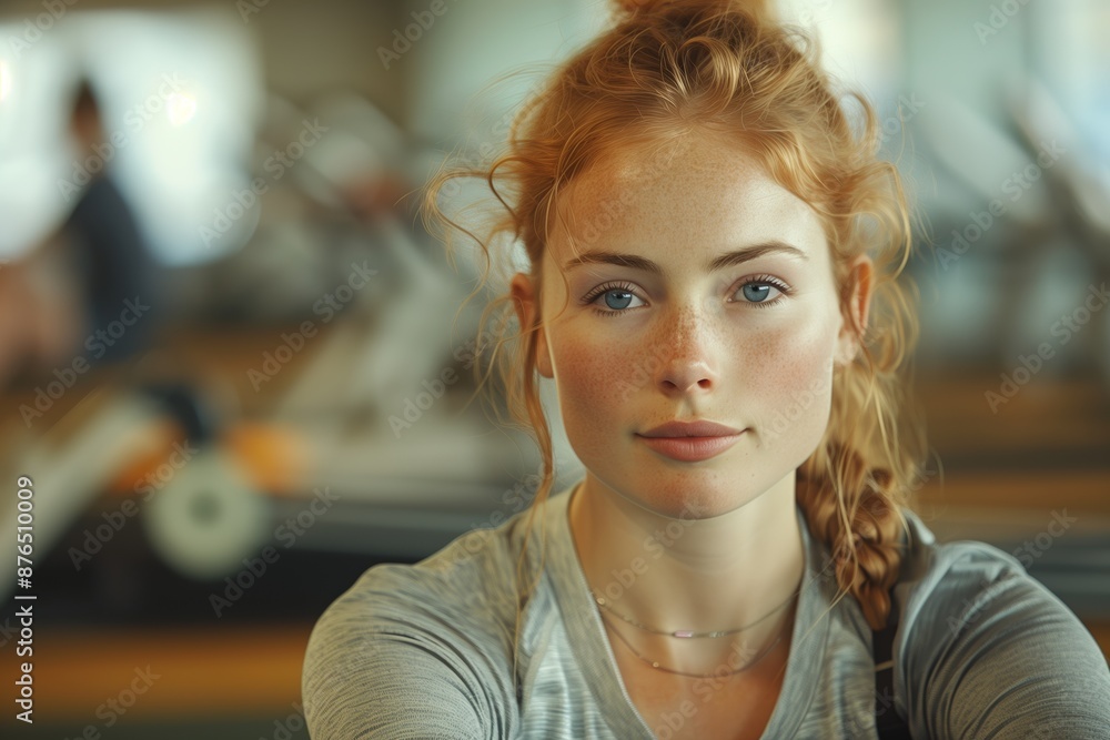 Determined Woman Exercising on Rowing Machine Determined Woman Exercising on Rowing Machine