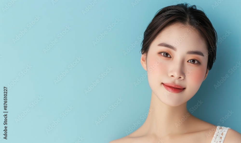 Beautiful Asian woman with flawless skin. Skincare concept. Beautiful young Asian woman practicing skincare. smooth face touches her healthy facial skin. Copy space for text. Beautiful Asian woman with flawless skin. Skincare concept. Beautiful young Asian woman practicing skincare. smooth face touches her healthy facial skin. Copy space for text.