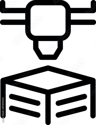 Line icon of a 3d printer creating a cube in a manufacturing process
