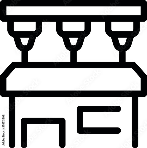 Line art icon of a coffee machine preparing three cups of coffee at the same time