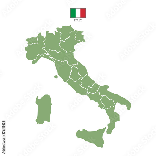 Silhouette and colored (green) italy map