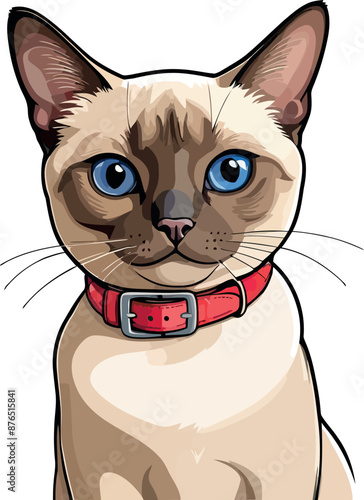 Siamese cat the Lovely Kitten with Blue Eyes of vector illustration isolated on a funny happy Domestic animal.