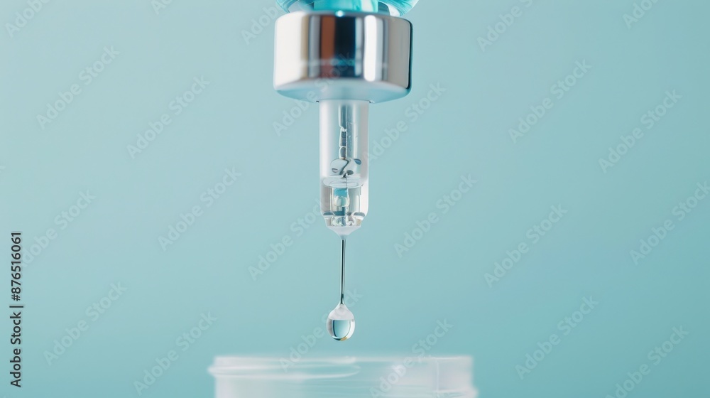 Close-up of a blue liquid dropper dispensing a drop into a container. Ideal for medical, laboratory, or cosmetic use images. Close-up of a blue liquid dropper dispensing a drop into a container. Ideal for medical, laboratory, or cosmetic use images.