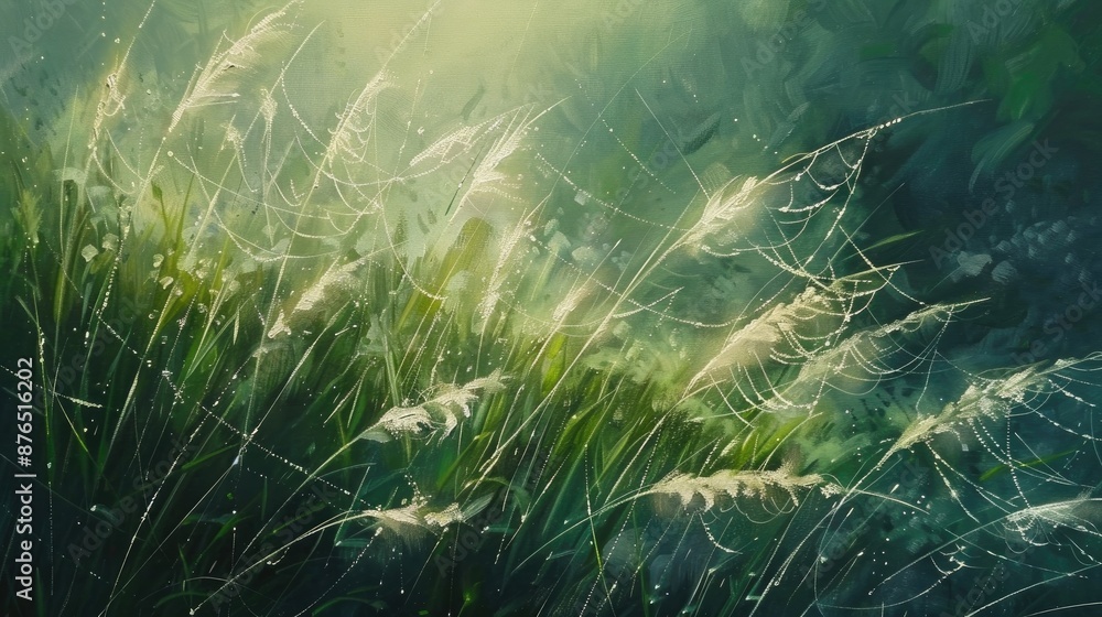 Sunlit meadow grasses with spider silk Sunlit meadow grasses with spider silk