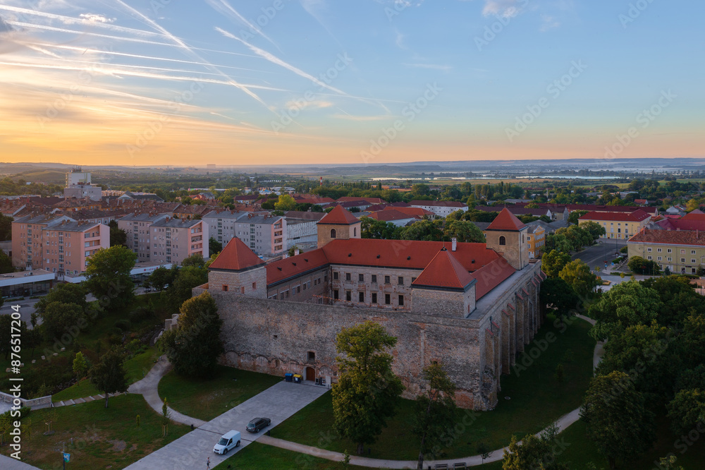 Fototapeta premium Aerial view about the famous Thury castle in the heart of Varpalota city