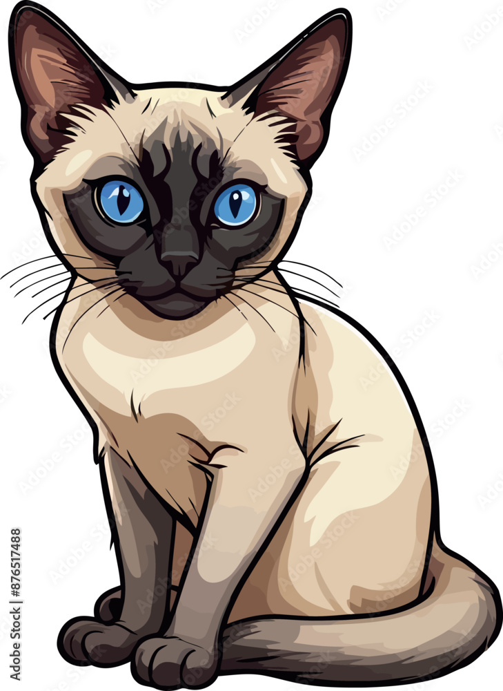 Obraz premium Siamese cat the Lovely Kitten with Blue Eyes of vector illustration isolated on a funny happy Domestic animal.