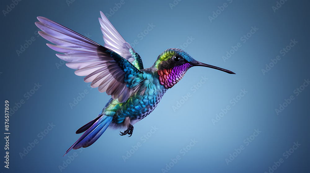 Fototapeta premium Colorful hummingbird in flight, vibrant colors. 