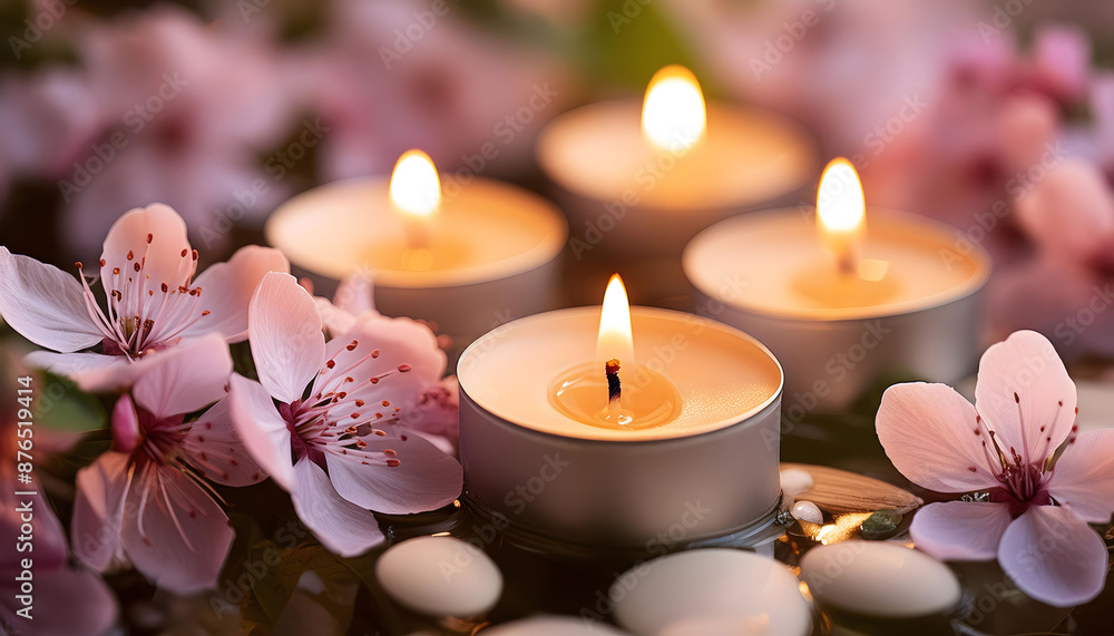 Group of romantic Candles with Flowers Group of romantic Candles with Flowers