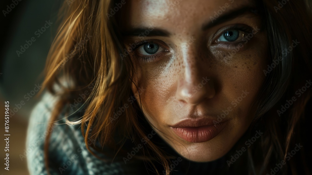 Woman face. Cozy environment. Autumn background Woman face. Cozy environment. Autumn background
