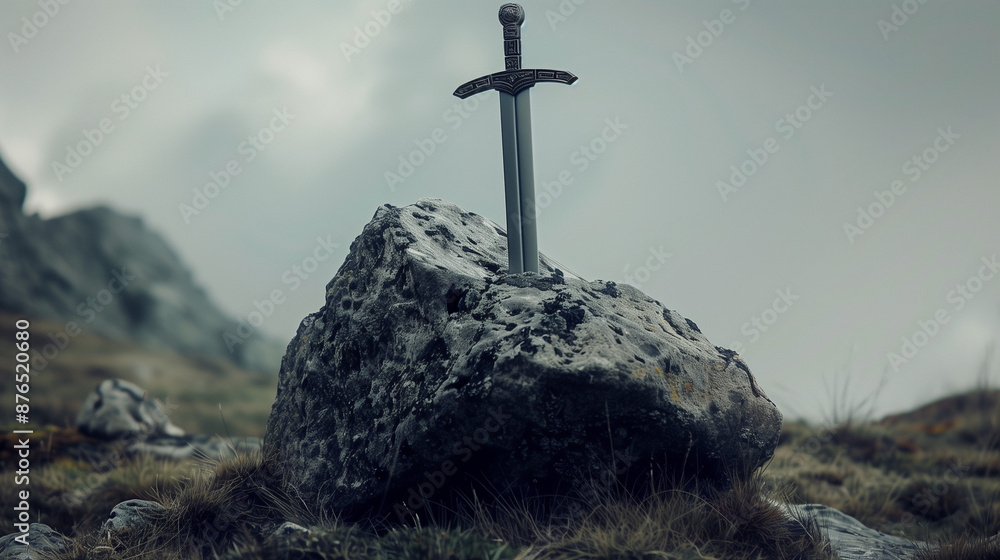 Sword stuck in a rock, Excalibur legend Sword stuck in a rock, Excalibur legend