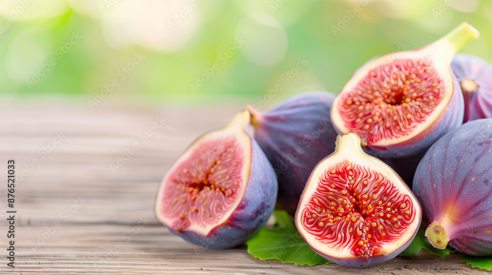 Fresh Figs Sliced on Wooden Background. Vibrant and Juicy Fig Fruits for a Healthy Snack or Delightful Appetizer Fresh Figs Sliced on Wooden Background. Vibrant and Juicy Fig Fruits for a Healthy Snack or Delightful Appetizer