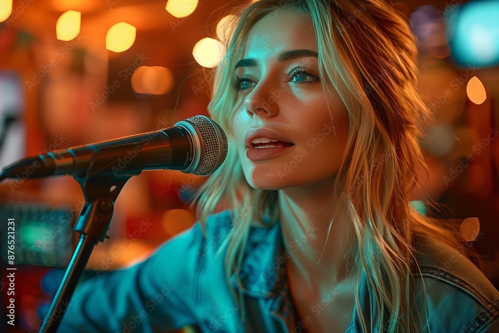 Caucasian Female Singer Recording in Music Studio Caucasian Female Singer Recording in Music Studio