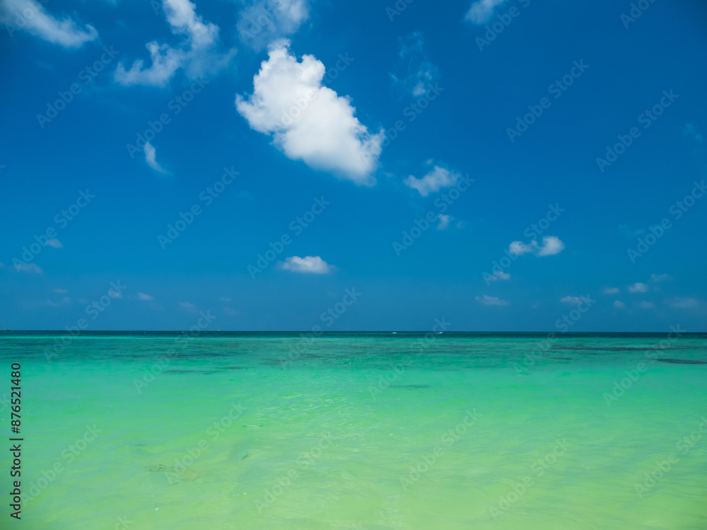 Fototapeta premium Horizon beautiful landscape summer season panorama front view point tropical sea beach white sand clean blue sky background calm nature ocean wave water travel at samae san island sun day time