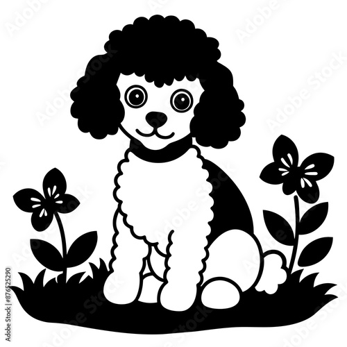 Adorable White French Poodle Puppy on Green Grass