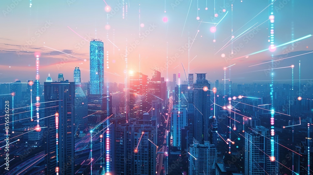 Fototapeta premium Advancing Organizational Adaptation: Futuristic Cityscape of Innovation and Progress