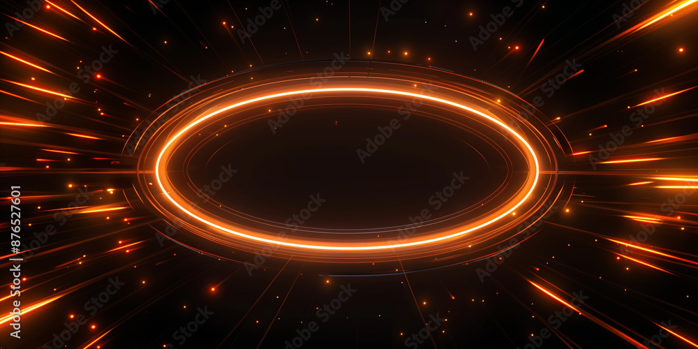 Fototapeta premium Orange neon lines Black background forming oval shape futuristic technological High-Tech Luminous Concept